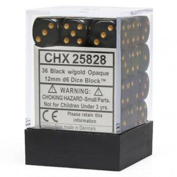 Chessex 12mm Seks-sidede Terninger - Sort med Guld - Flotte og stemningsfyldte terninger
