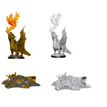D&D Nolzur's Marvelous Miniatures - Gold Dragon Wyrmling & Small Treasure Pile - med primer på, parat til at blive malet