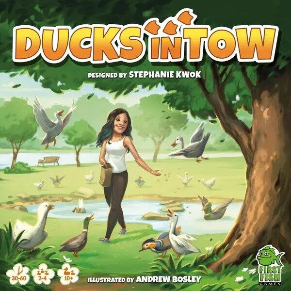 Ducks in Tow er et familievenligt brætspil, hvor I skal fodre ændre og føre dem hen til deres yndlingssted i parken