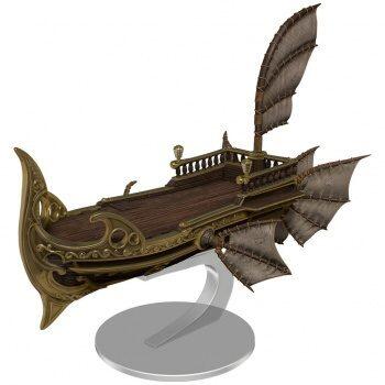 Et flyvende skib fra Nolzur's Marvelous Miniatures med tilhørende svæve slæder