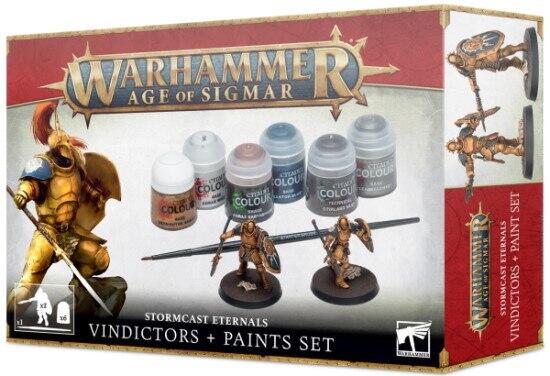 Stormcast Eternals Vindictors + Paints Set giver dig de vigtigste malinger til at male denne hær i Warhammer Age of Sigmar