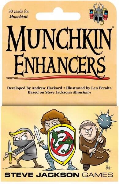 Munchkin Enhancers kan bruges til at forbedre et Munchkin-grundspil
