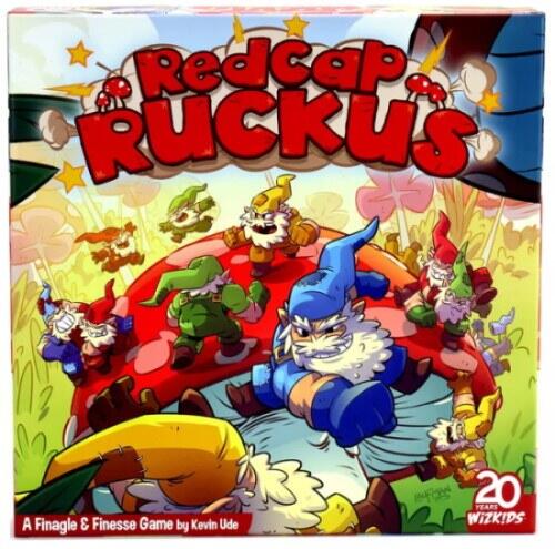 Redcap Ruckus er et børnevenligt brætspil, hvor man skal skubbe hinandens gnomer ned fra toppen af en svamp