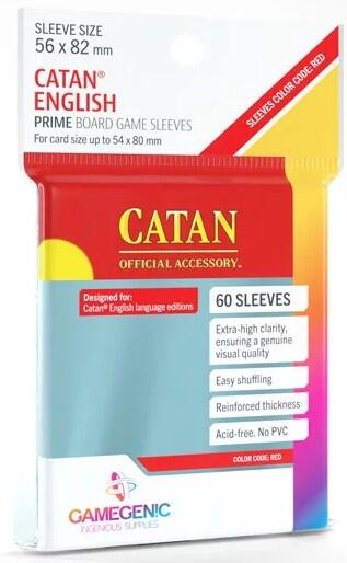 Prime - Red - Catan-sized Sleeves, 56 x 82 mm fra Gamegenic kan bruges til Catan og andre spil
