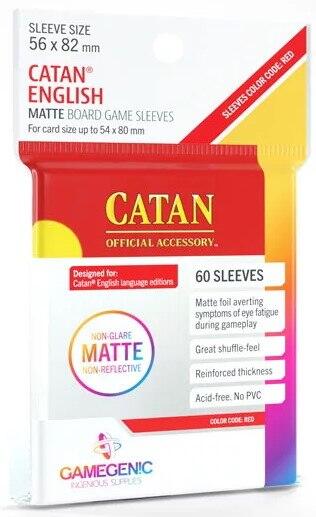 Matte - Red - Catan-sized Sleeves, 56 x 82 mm er flotte og praktiske sleeves fra Gamegenic