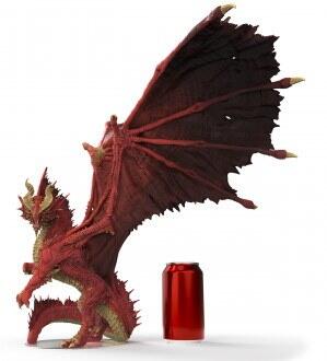 Balagos, Ancient Red Dragon miniature fra D&D Icons of the Realms, med en off-brand cola for skala