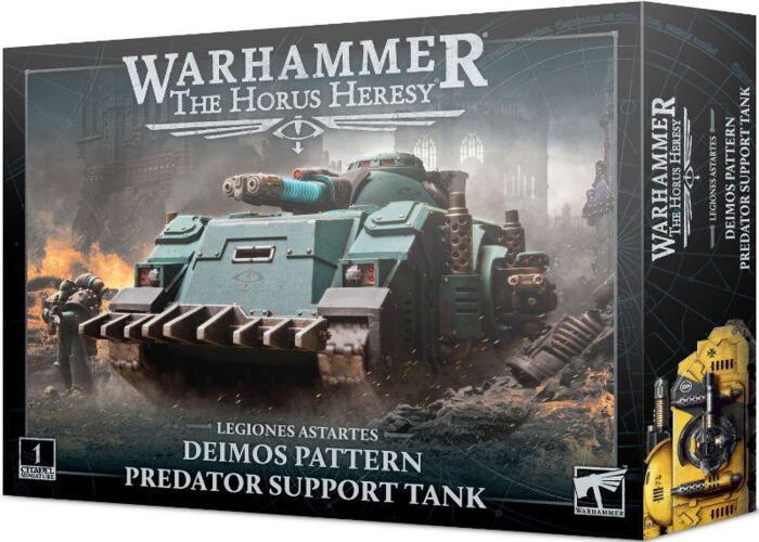 Deimos Pattern Predator Support Tank er en udgave af det velkendte Rhino chassis, til Horus Heresy