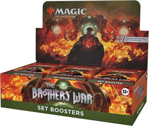 The Brothers War Set Booster Display indeholder i alt 360 Magic: The Gathering kort, med chance for Transformers-kort i hver booster