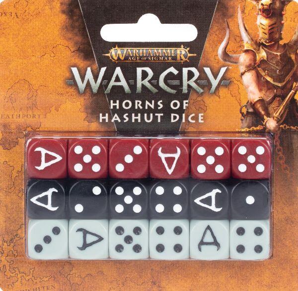 Temastisk terningssæt til Warcry Horns of Hashut.