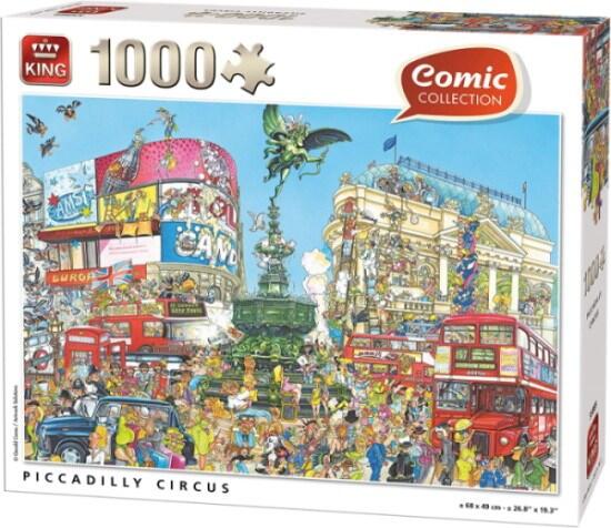 King: Picadilly Circus - 1000 brikker er et puslespil der viser denne del af Londen i et komisk lys