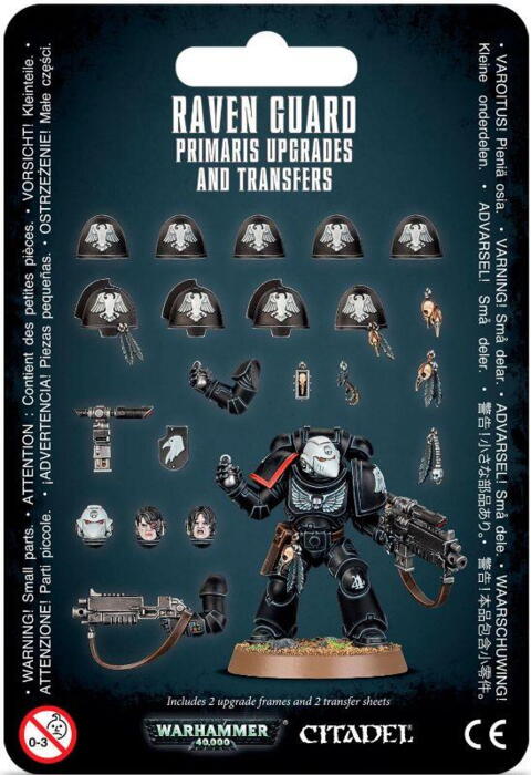 Opgrader dine Raven Guard til Primaris Space Marine med denne pakke. Indeholder MK X power armour shoulder pads og seks hoveder samt dekorationer.