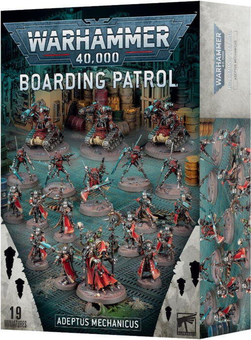 Med denne Adeptus Mechanicus Boarding Patrol boks  kan du starte en ny hær eller udvide en eksiterende mere. I boks er hvad du behøves af figurer til Boarding Actions med Adeptus Mechanicus i Warhammer 40.000.
