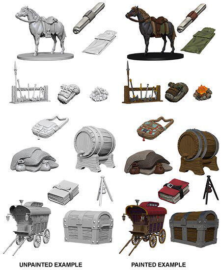 Adventurer's Campsite fra Nolzurs Marvelous Miniatures indeholder mange af de ting man vil finde ved en lejrplads i et rollespil