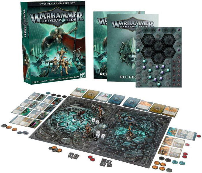 Warhammer Underworlds: Starter Set indeholder 2 warbands, 2 Rivals-dæk og alt andet du skal bruge for at starte på dette skirmish figurspil