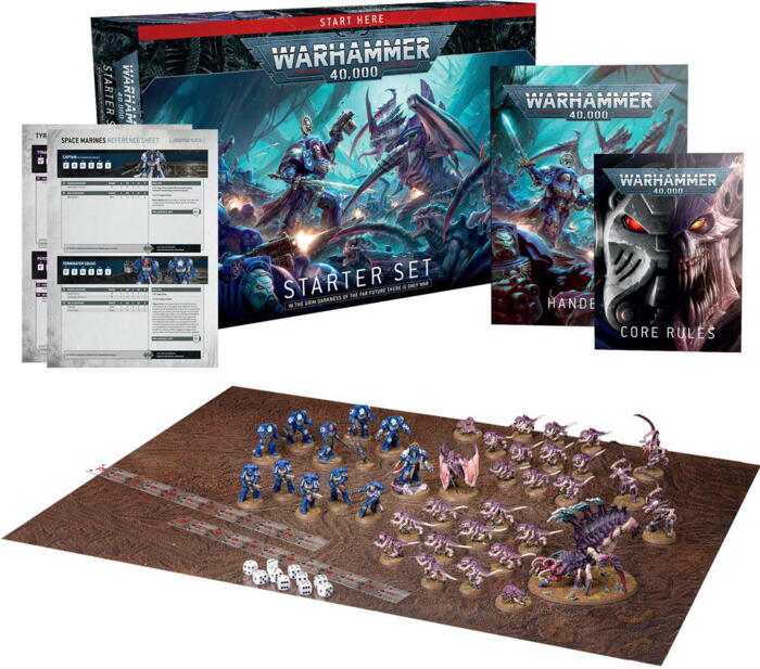 Warhammer 40.000 Starter Set indeholder to mellemstore hære, en af Space Marines, og en af Tyranids