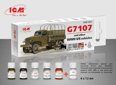 Forskellige slags maling til G7107 og andre amerikanske køretøjer fra 2. verdenskrig