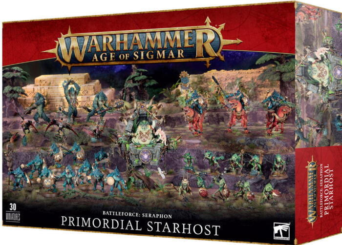 Battleforce: Primordial Starhost indeholder 30 miniaturer af de reptilagtige Seraphons til Warhammer Age of Sigmar