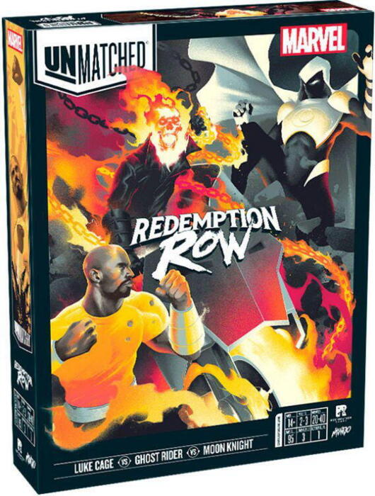 Unmatched: Redemption Row er et assymetrisk miniature kampspil, som er centreret omkring Luke Cage, Ghost Rider og Moon Knight. Man kan vælge mellem tre unikke deck, og hvert deck repræsenter sin tilknyttet helt og deres evner.