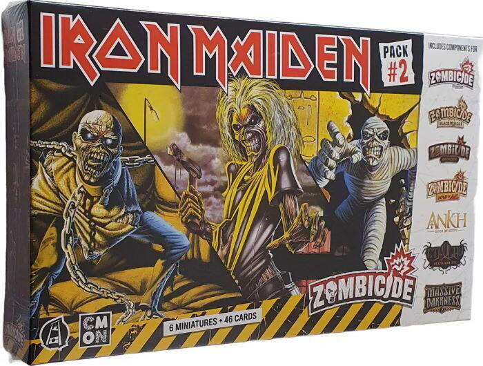 Zombicide: Iron Maiden - Pack #2 indeholder 6 forskellige miniaturer af Eddie, Iron Maidens maskot. Hver miniature har dertilhørende kort, som afspejler hver figurs karakter og har en specifik indvirkning på spillets forløb.