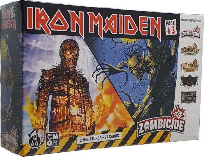 Zombicide: Iron Maiden - Pack #3 indeholder to forskellige, store figurer af Eddie, Iron Maidens maskot. Hver figur har dertilhørende kort, som afspejler hver figurs karakter og har en specifik indvirkning på spillets gang.
