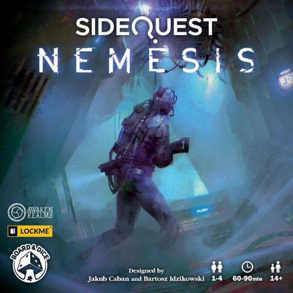 SideQuest: Nemesis foregår på et efterladt rumskib fyldt med smitsomme farlige aliens. Spillet er fra samme udviklere som Escape Rooms, og derfor låner dette brætspil i høj grad fra de samme koncepter. Det gælder de mange gåder og beslutninger man skal tage under pres.
