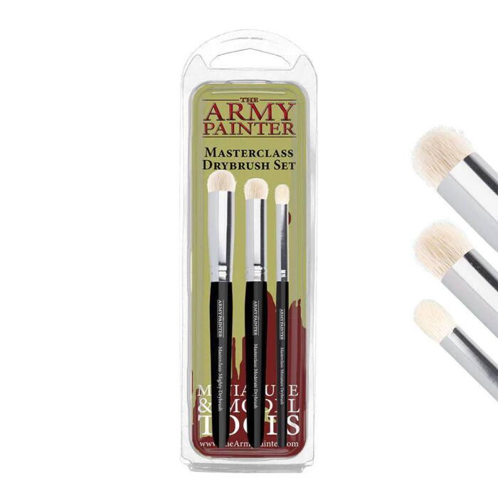 Masterclass Drybrush Set indeholder tre forskellige pensler til drybrushing af miniaturer fra the Army Painter