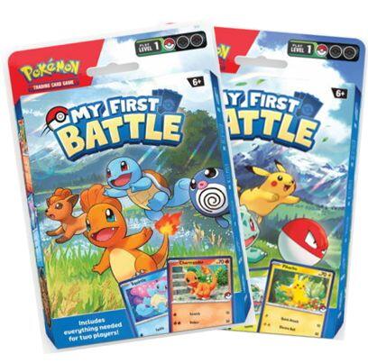 Pokémon My First Battle Box med Pikachu og Bulbasaur eller Charmander og Squirtle  til nybegyndere der vil lære at spille Pokémon kortspillet.