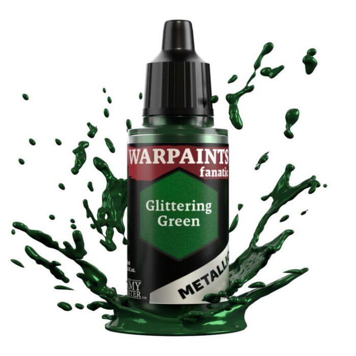 Warpaints Fanatic Metallic: Glittering Green er en metallisk figurmaling fra the Army Painter til f.eks. rollespilsfigurer og Warhammer 40.000