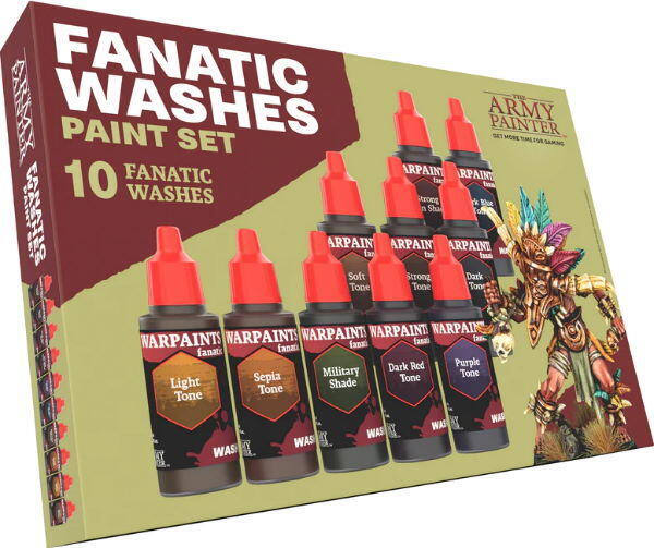 Warpaints Fanatic: Washes Paint Set indeholder 10 forskellige washes til at skabe dybde og skygge på rollespilsfigurer og figurspil
