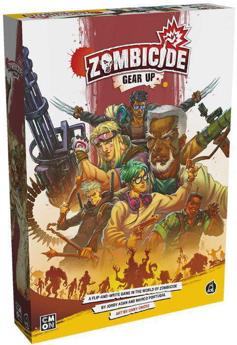 I Zombicide: Gear Up bruger spillere våben til at bekæmpe zombier og overleve i dette kooperative flip-and-write-spil.