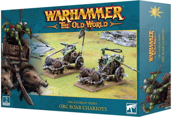 Orc Boar Chariots indeholder 2 vogne til Orc & Goblin Tribes i Warhammer: the Old World