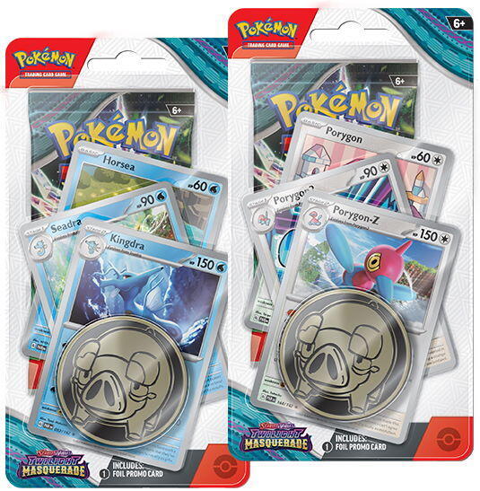 Her kan du købe én Scarlet & Violet: Twilight Masquerade Premium Checklane Blister Pack, som introducerer nye legendariske og Tera Pokémon ex i det sjette hovedsæt af tiende generation af Pokémon