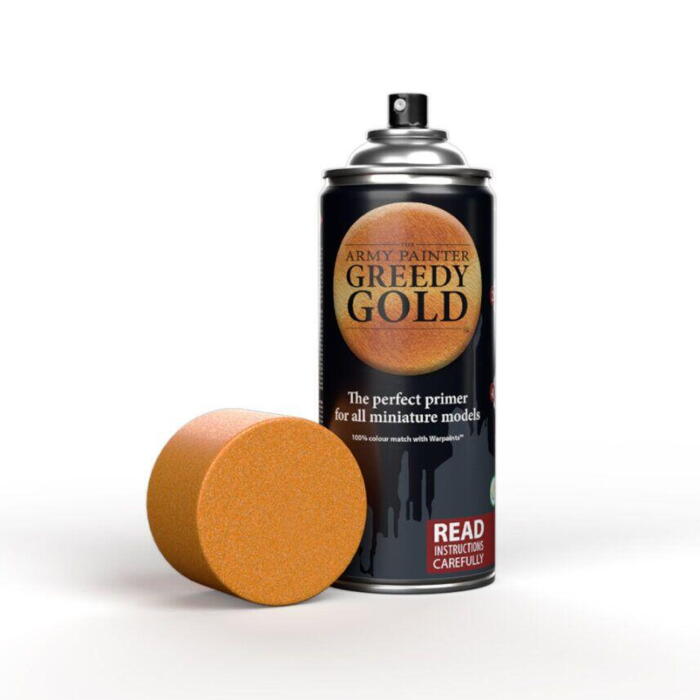 Colour Primer: Greedy Gold er en metallisk, gylden sprayfarve fra danske the Army Painter