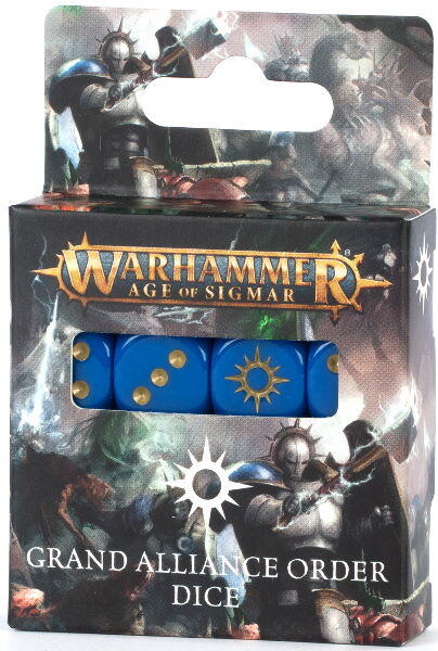 Terningesæt til Warhammer Age of Sigmar med Sigmarite-haloikon og himmelblå farve