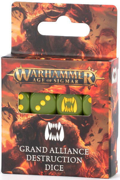 Terningesæt til Warhammer Age of Sigmar med tandkæbeikon og grøn farve