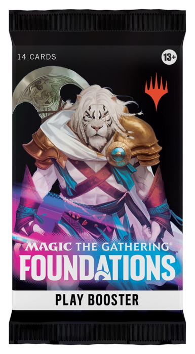 En Play Booster fra Foundations-serien af Magic: The Gathering, der indeholder 14 kort