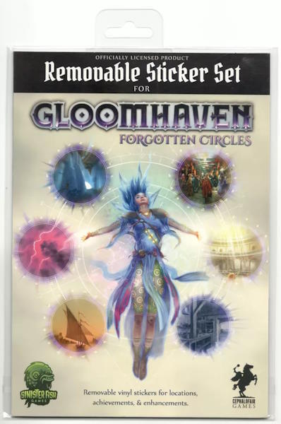 Et sæt erstatningsklistermærker til Gloomhaven: Forgotten Circles-brætspilsudvidelsen