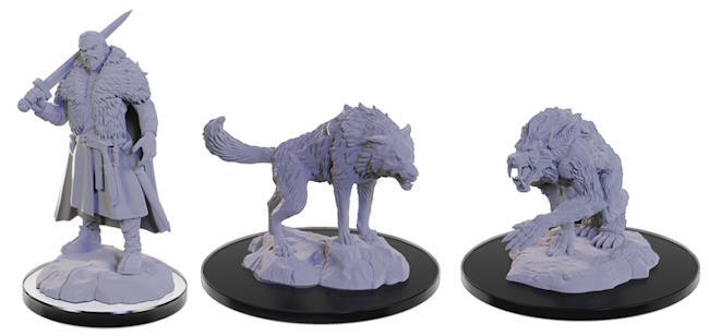 En Loup Garou er mere farlig end den typiske varulv, men kan også skifte form som dem - Her ses forvandlingen fra menneske til ulv, med et mellemstadie.