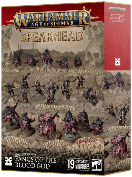 Et udvalg af vigtige Blades of Khorne-enheder til brug i Spearhead-spil, ledt af udyret Karanak.