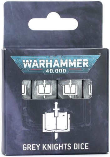 Et sæt på 16 terninger med Grey Knights-tema til Warhammer 40.000