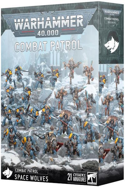 En samling af 21 Space Wolves-enheder samlet til en komplet kampstyrke, anført af en Wolf Guard Battle Leader
