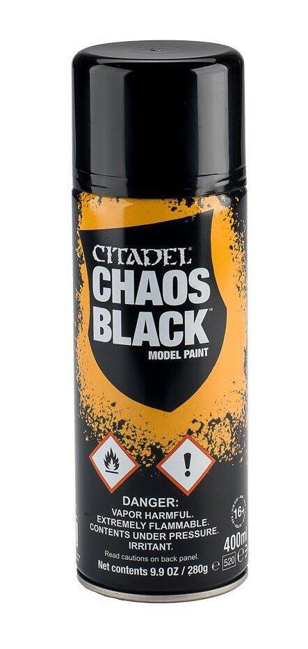 Chaos Black Citadel Colour spraydåser fungerer som primer og base til maling af warhammer figurer