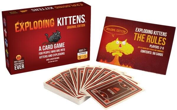 Et udvalg af komponenter fra Exploding Kittens, Original Edition, DK