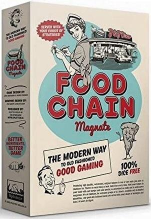 Food Chain Magnate is a heavy strategy game about building a fast food chain. The focus is on building your company using a card-driven (human) resource management system.