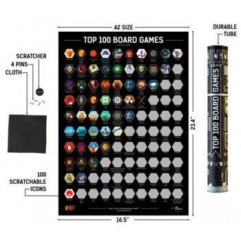 Scratch-Off Plakat Top 100 Brætspil - Følg din rejse gennem brætspillets univers!