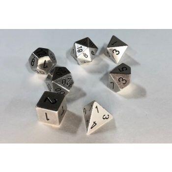 Chessex Deluxe Rollespilsterningsæt - Metal i Sølvfarve - Flotte terninger med en god vægt