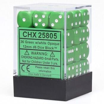 Chessex 12mm Seks-sidede Terninger - Grøn med Hvid - Oplagte til counters i fx. Magic: The Gathering
