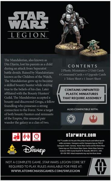 Bagsiden af Din Djarin & Grogu Operative Expansion viser hvad udvidelsen bringer til Star Wars: Legion