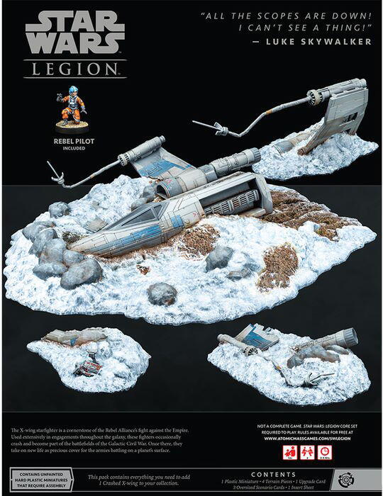 Bagsiden af æsken til Star Wars: Legion - Crashed X-wing Battlefield Expansion