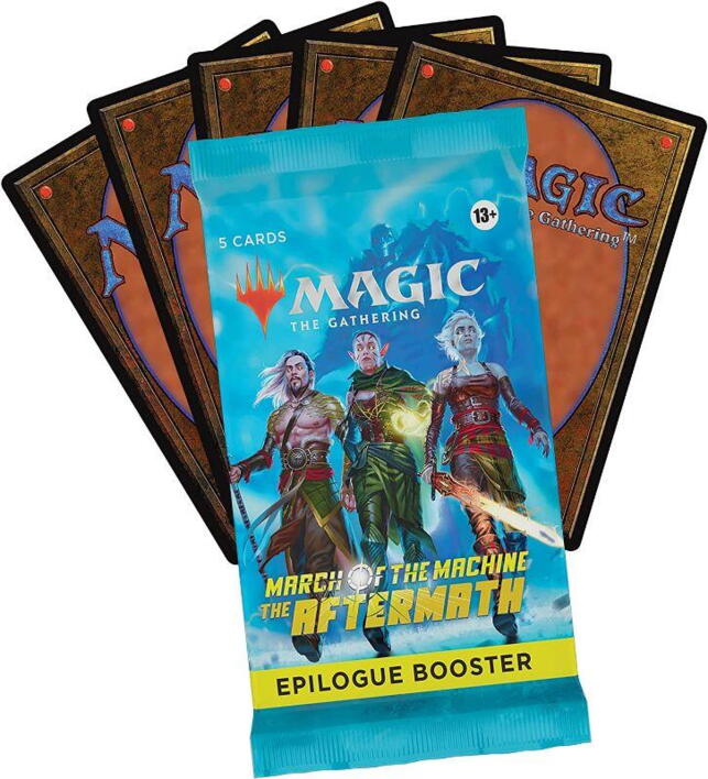 March of the Machine: The Aftermath Epilogue Booster indeholder 5 magic kort fra denne serie, og et premium ad card